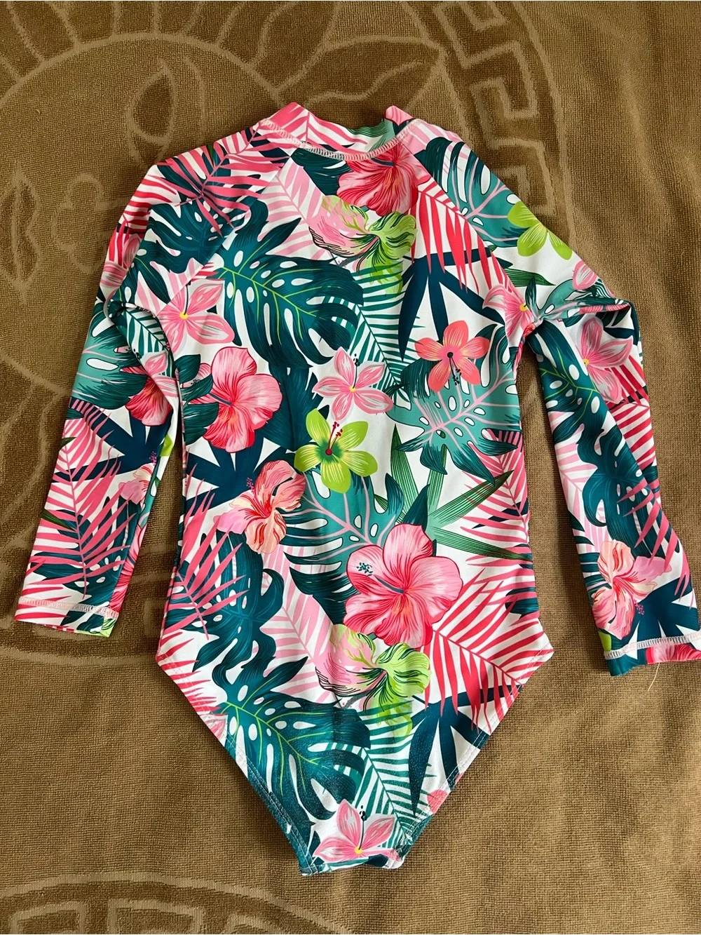 Pink shorts and Floral & Teal Long-Sleeve swimsuit  Set